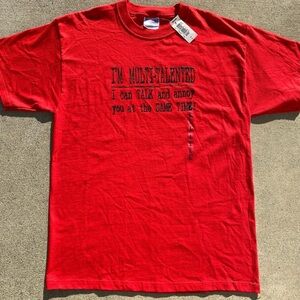 Vintage 2000s Optima Multi-Talented Funny Red Graphic Tee L NWT
